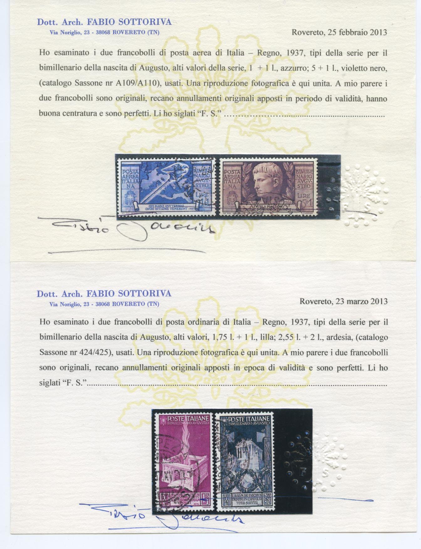 Scansione lotto: REGNO 1937 AUGUSTO 15V.(originale)3 US.  CERT.