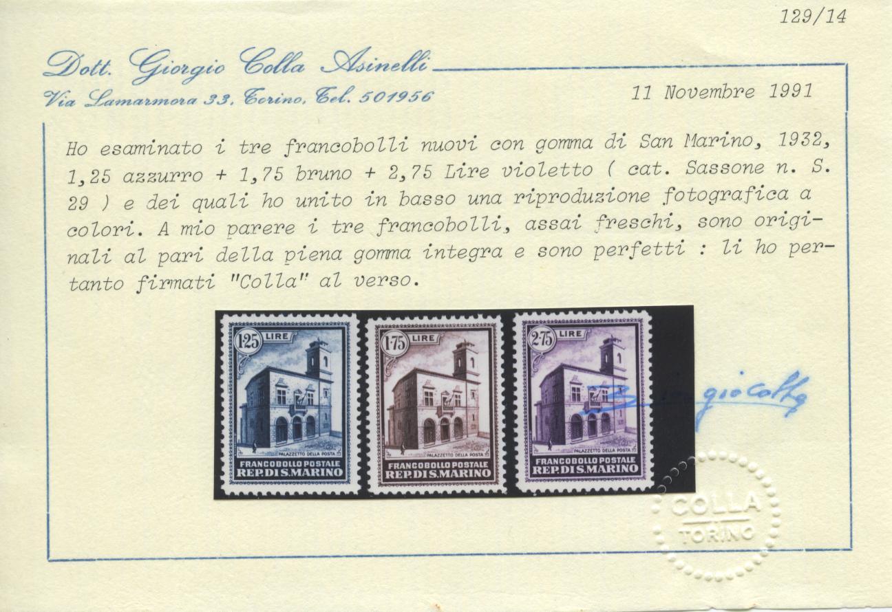 Scansione lotto: SAN MARINO 1932 PALAZZETTO 5V. 3 ** LUSSO CERT.