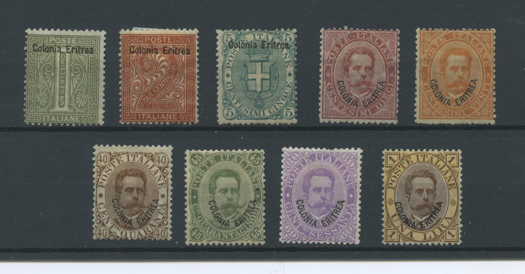 Scansione lotto: COLONIE ERITREA 1893 SOVR. 9V. SERIETTA *