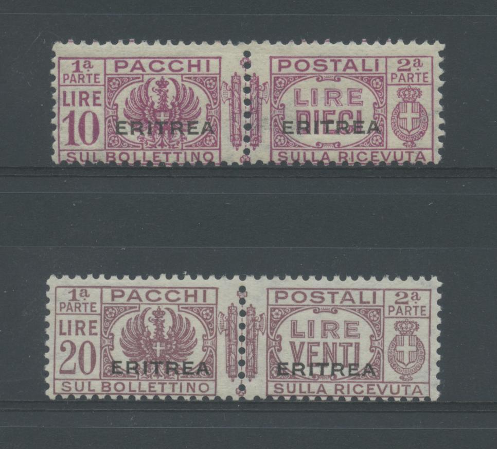 Scansione lotto: COLONIE ERITREA 1927/37 PACCHI L.10 E L.20 2 **  CERT.