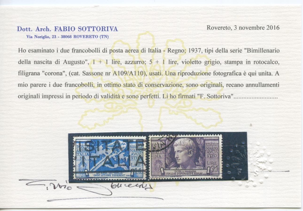 Scansione lotto: REGNO 1937 AUGUSTO P.A. 5V.(originale) US.  CERT.