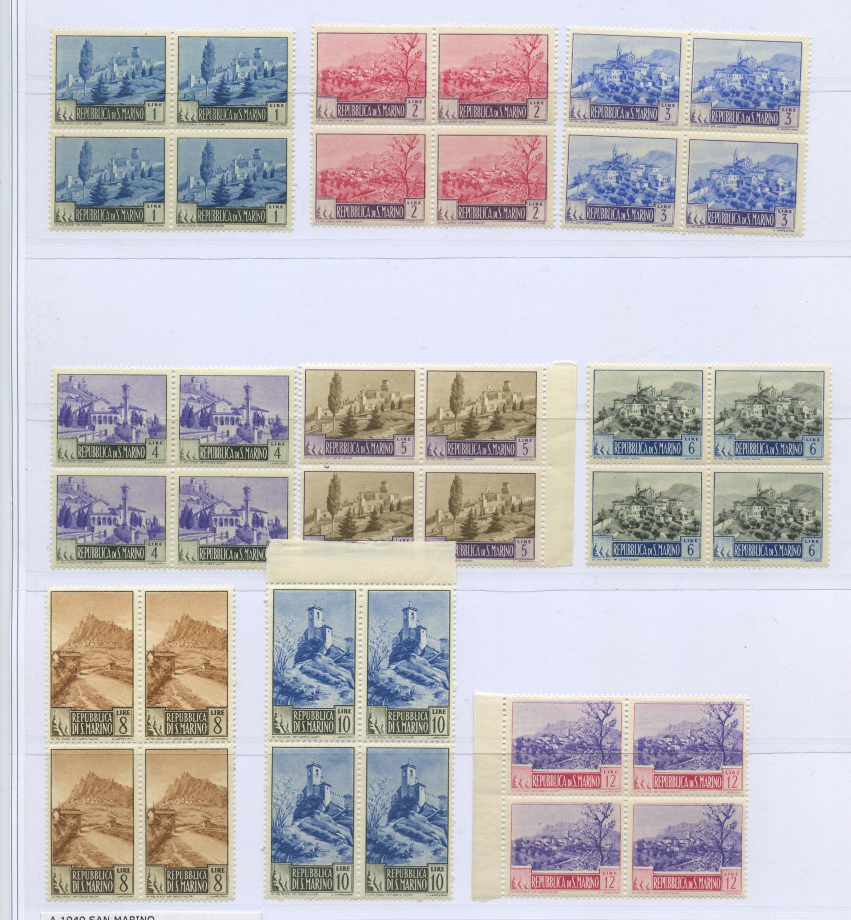 Scansione lotto: SAN MARINO 1949 PAESAGGI 16V. X4 ** LUSSO CERT.