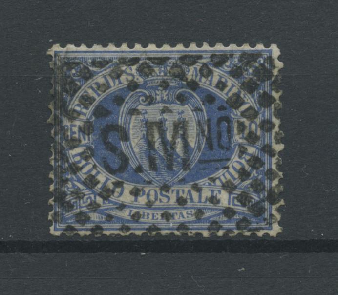 Scansione lotto: SAN MARINO 1888 10C. AZZURRO N.3A US. CENTRATO