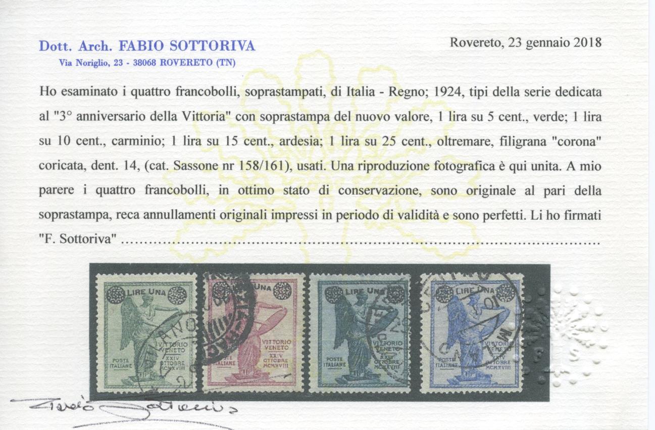 Scansione lotto: REGNO 1924 VITTORIA SOVR. 4V.(originale) US.  CERT.