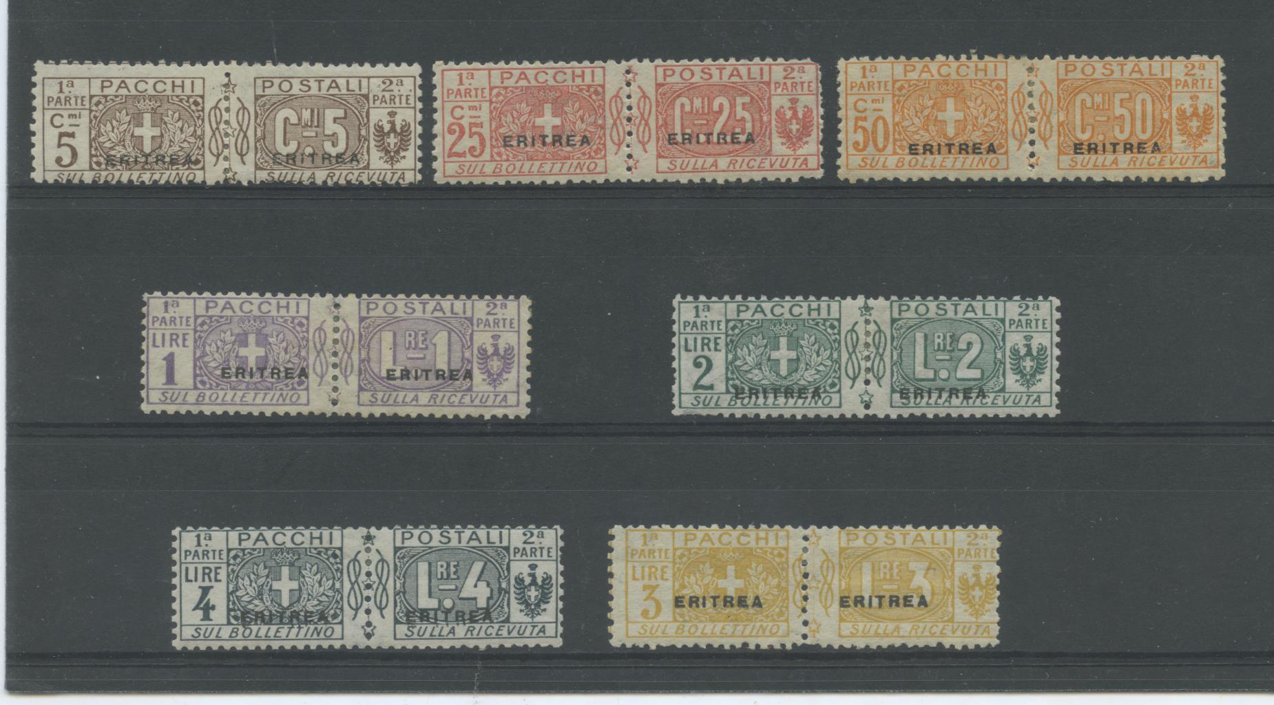 Scansione lotto: COLONIE ERITREA 1916 PACCHI 7V. * CENTRATO CERT.