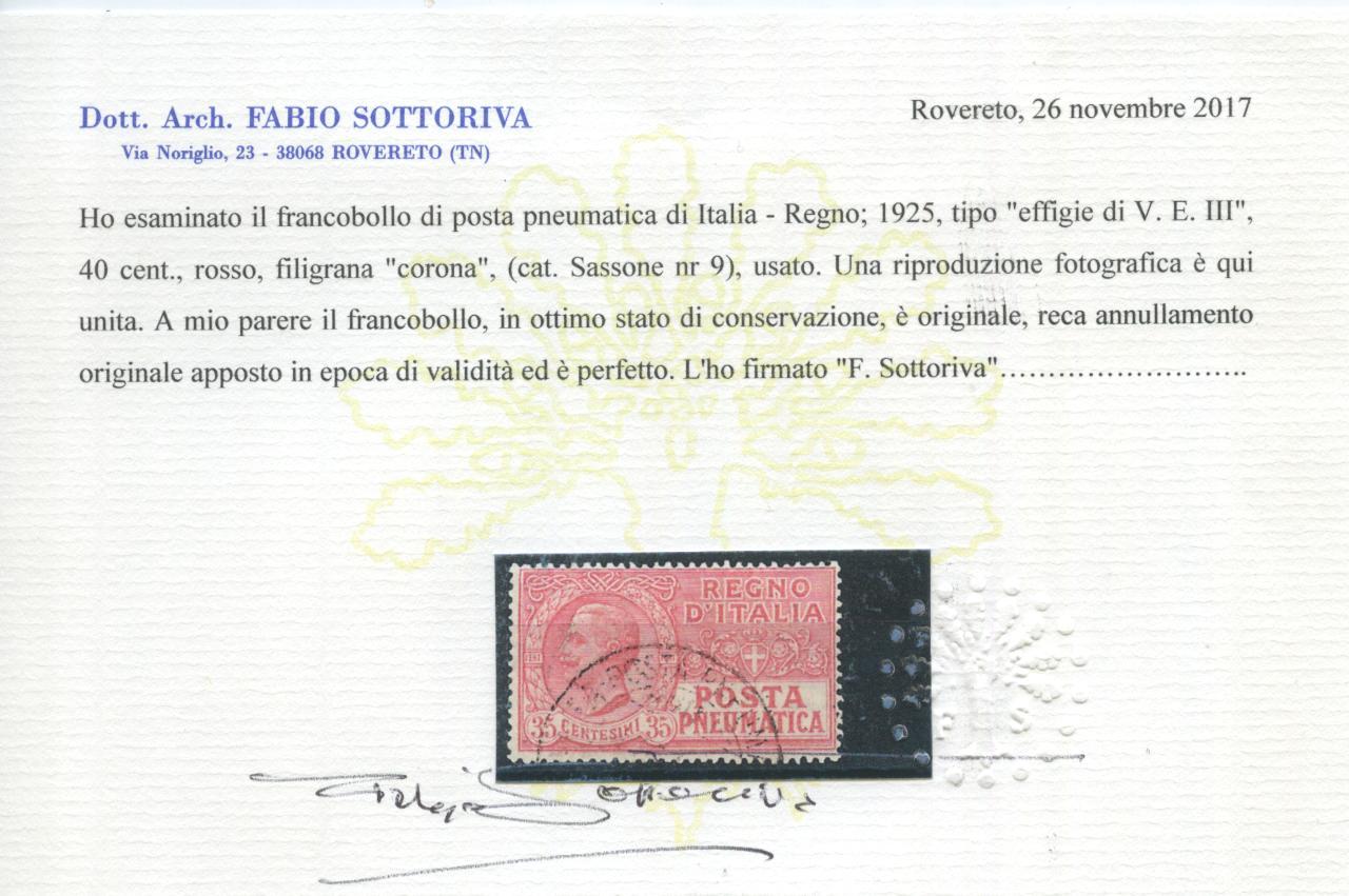 Scansione lotto: REGNO 1925 POSTA PNEUMATICA 2V. 2 US.  CERT.