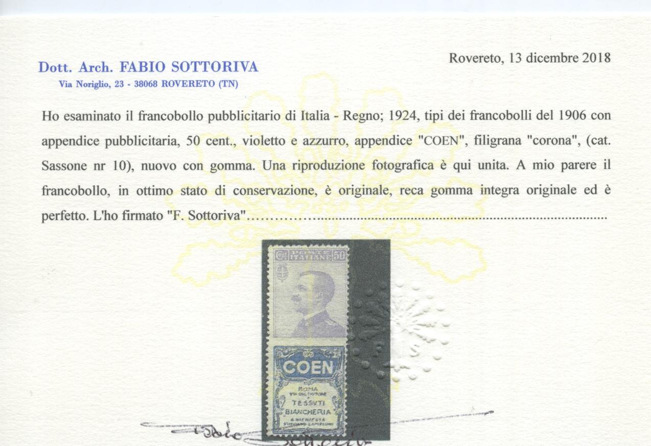 Scansione lotto: REGNO 1924 50C. COEN 2 **  CERT.