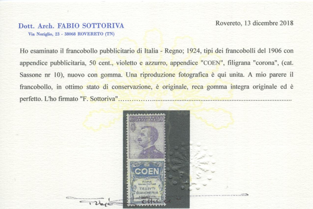 Scansione lotto: REGNO 1924 50C. COEN 3 **  CERT.