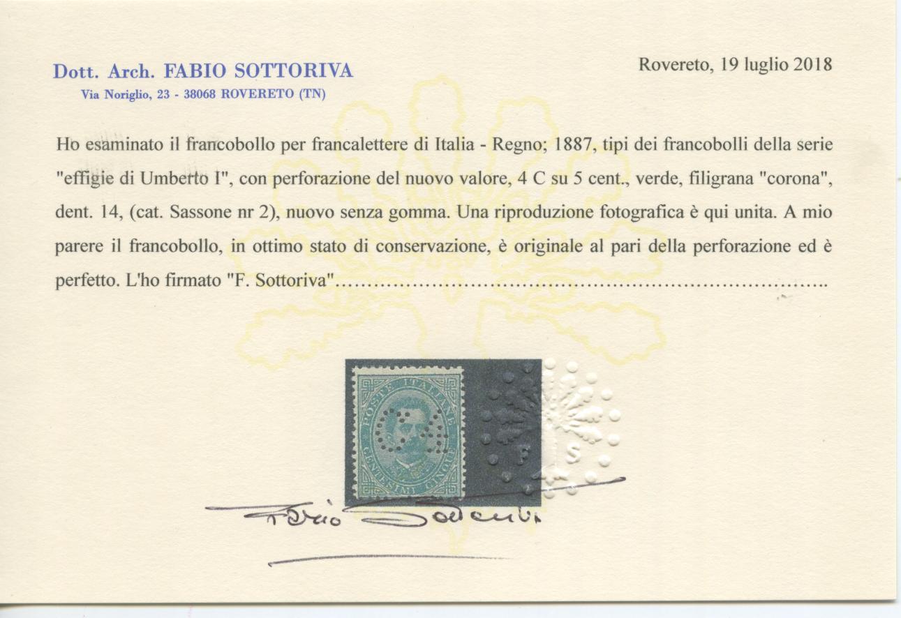 Scansione lotto: REGNO 1887 FRANCALETTERE N.2 3 SG CENTRATO CERT.