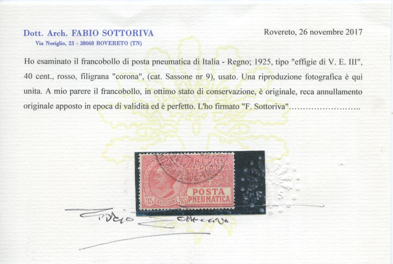 Scansione lotto: REGNO 1925 POSTA PNEUMATICA 2V. 6 US.  CERT.