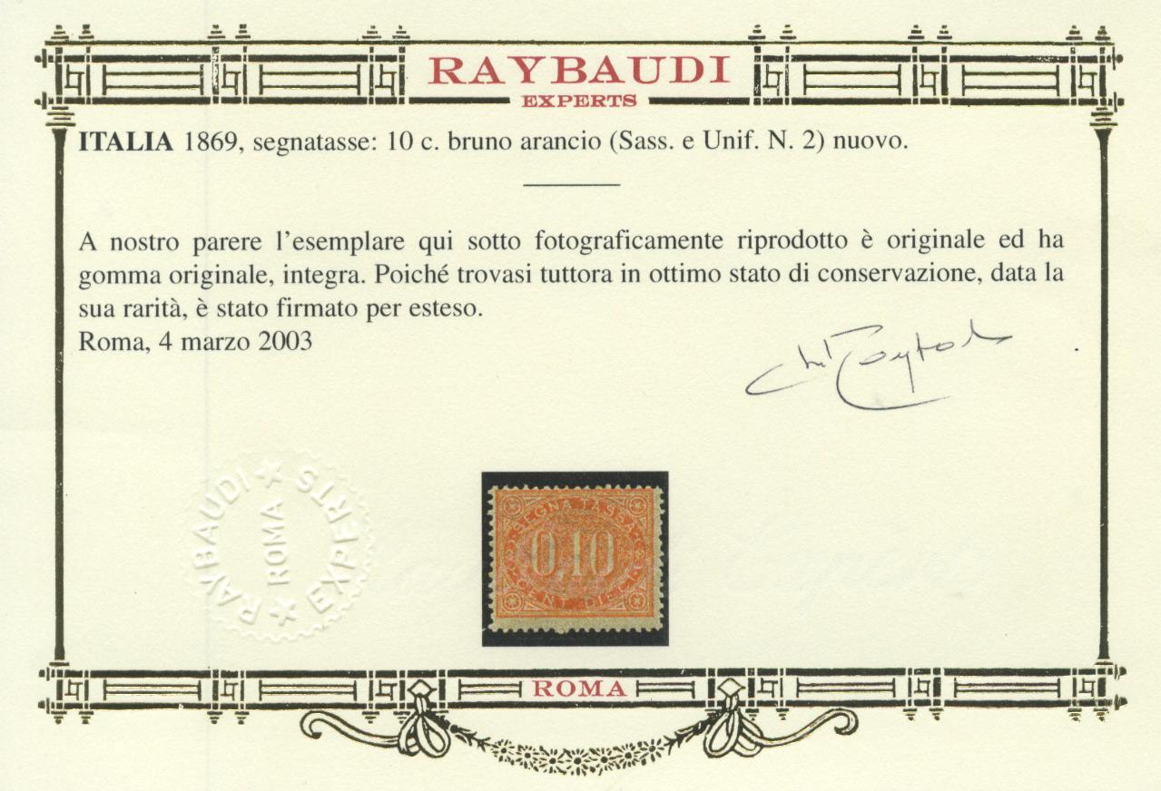 Scansione lotto: REGNO 1869 TASSE 10C. 2 ** CENTRATO CERT.