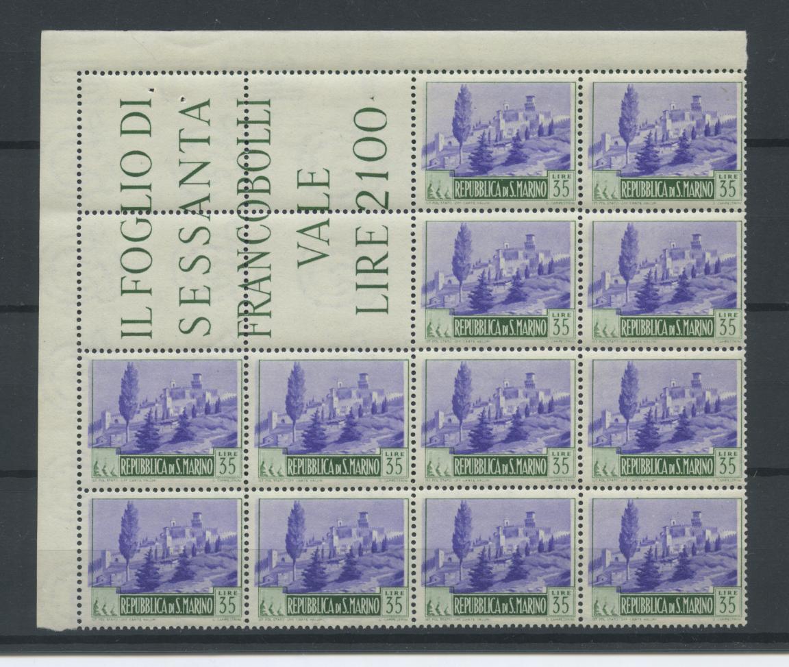 Scansione lotto: SAN MARINO 1949 PAESAGGI L.35 BLOCCO ANGOLARE **