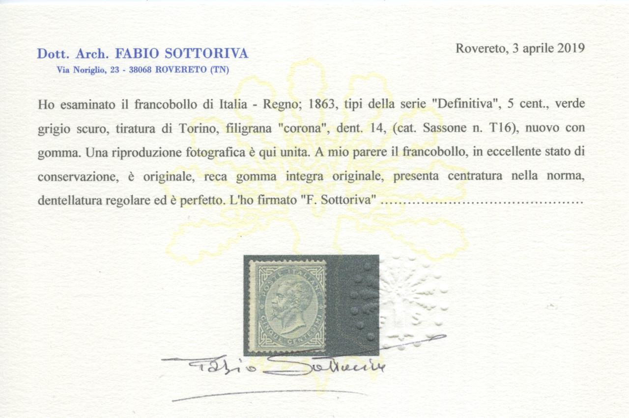 Scansione lotto: REGNO 1863 5C. TORINO 7 **  CERT.