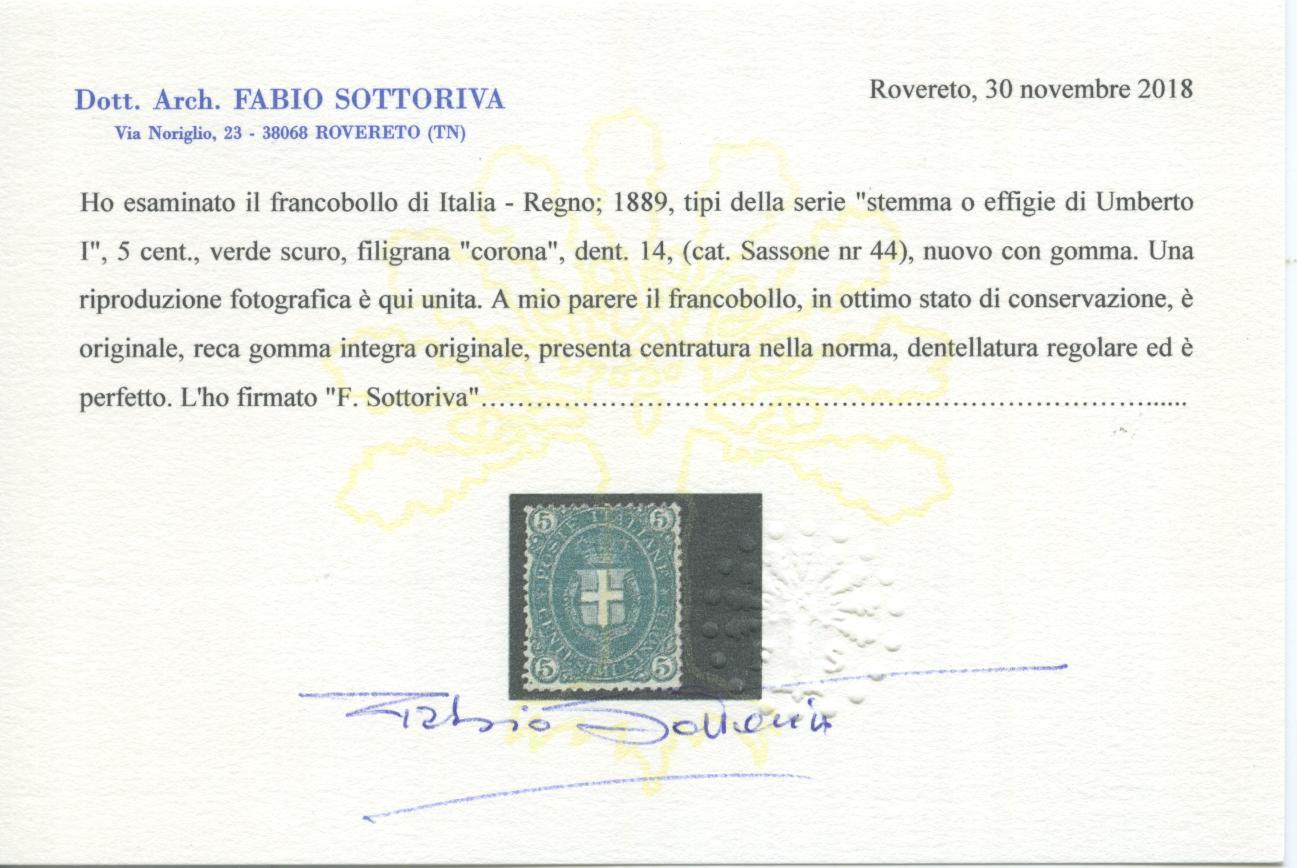 Scansione lotto: REGNO 1889 5C. VERDE 7 ** CENTRATO CERT.