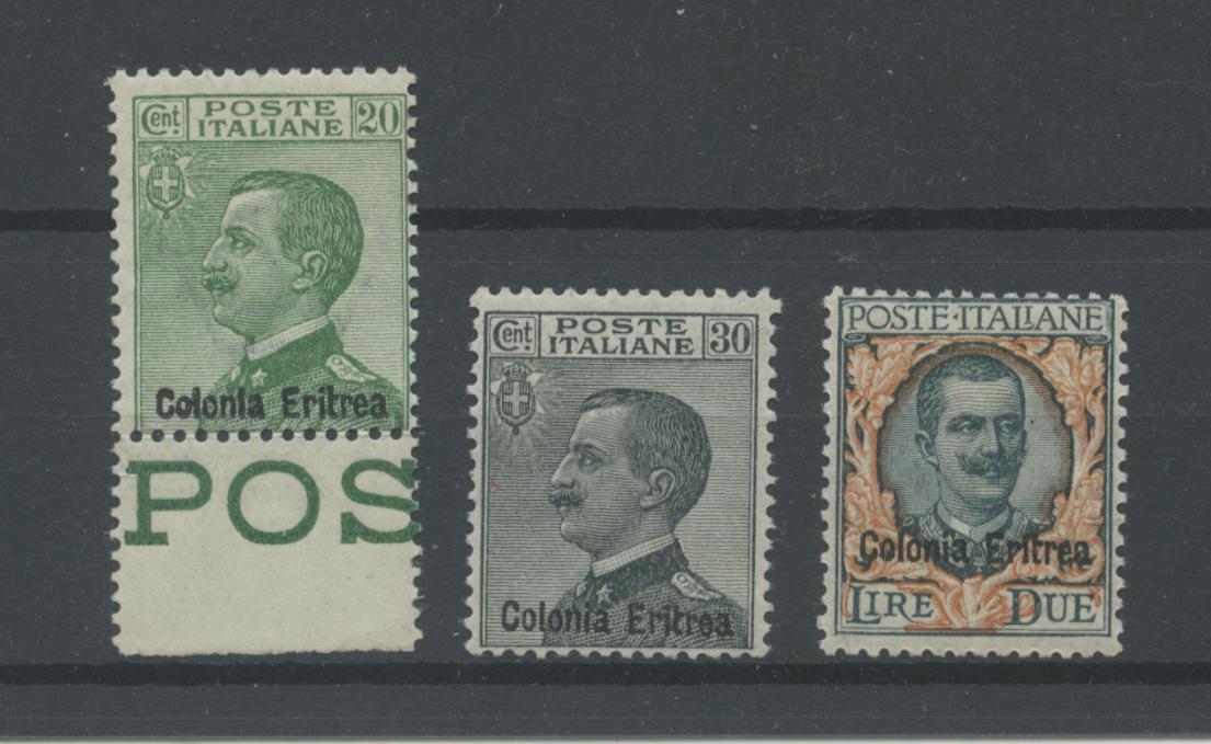 Scansione lotto: COLONIE ERITREA 1925 SOVR. 3V. 3 ** CENTRATO