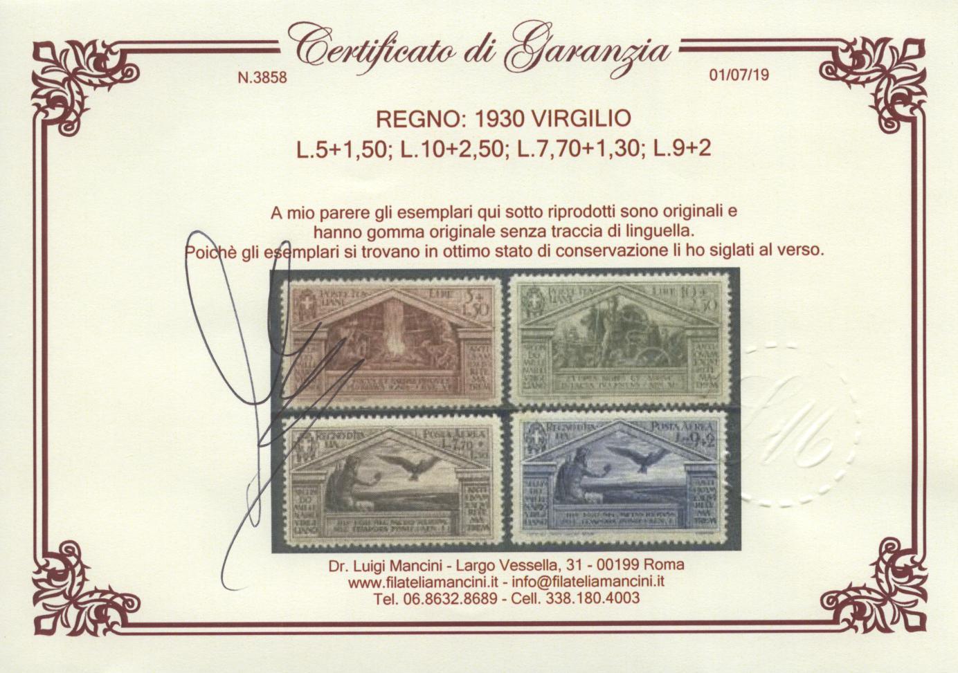 Scansione lotto: REGNO 1930 VIRGILIO 13V. 5 ** LUSSO CERT.