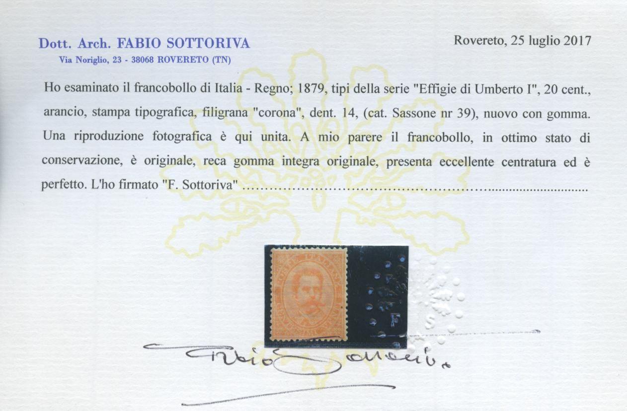 Scansione lotto: REGNO 1879 20C. ** LUSSO CERT.