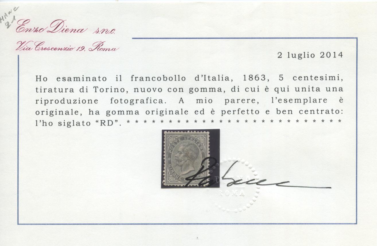 Scansione lotto: REGNO 1863 5C. TORINO * LUSSO CERT.