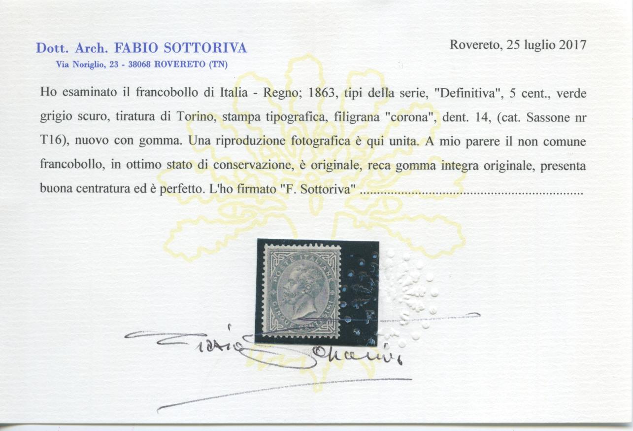 Scansione lotto: REGNO 1863 5C. TORINO 2 ** CENTRATO CERT.