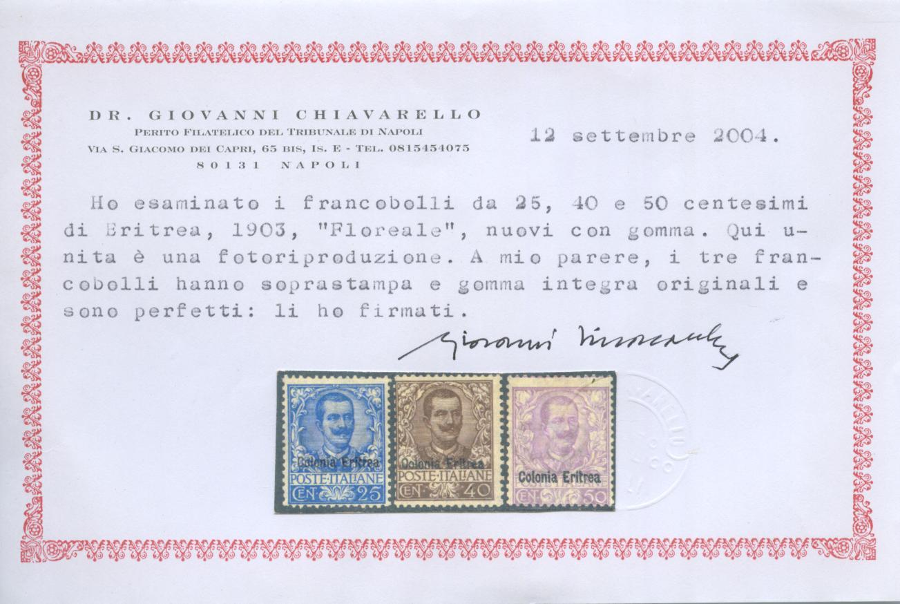 Scansione lotto: COLONIE ERITREA 1903 FLOREALE 11V. 2 **  CERT.