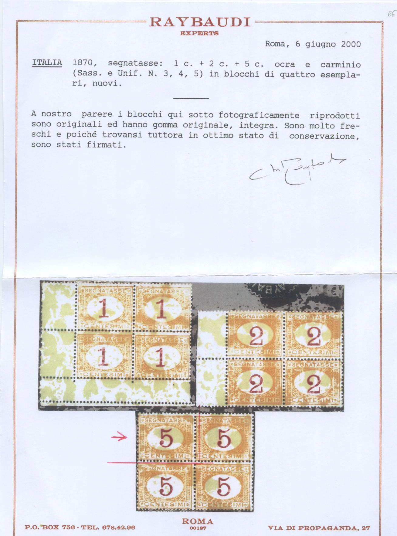 Scansione lotto: REGNO 1870 TASSE C.5 OCRA ** CENTRATO CERT.