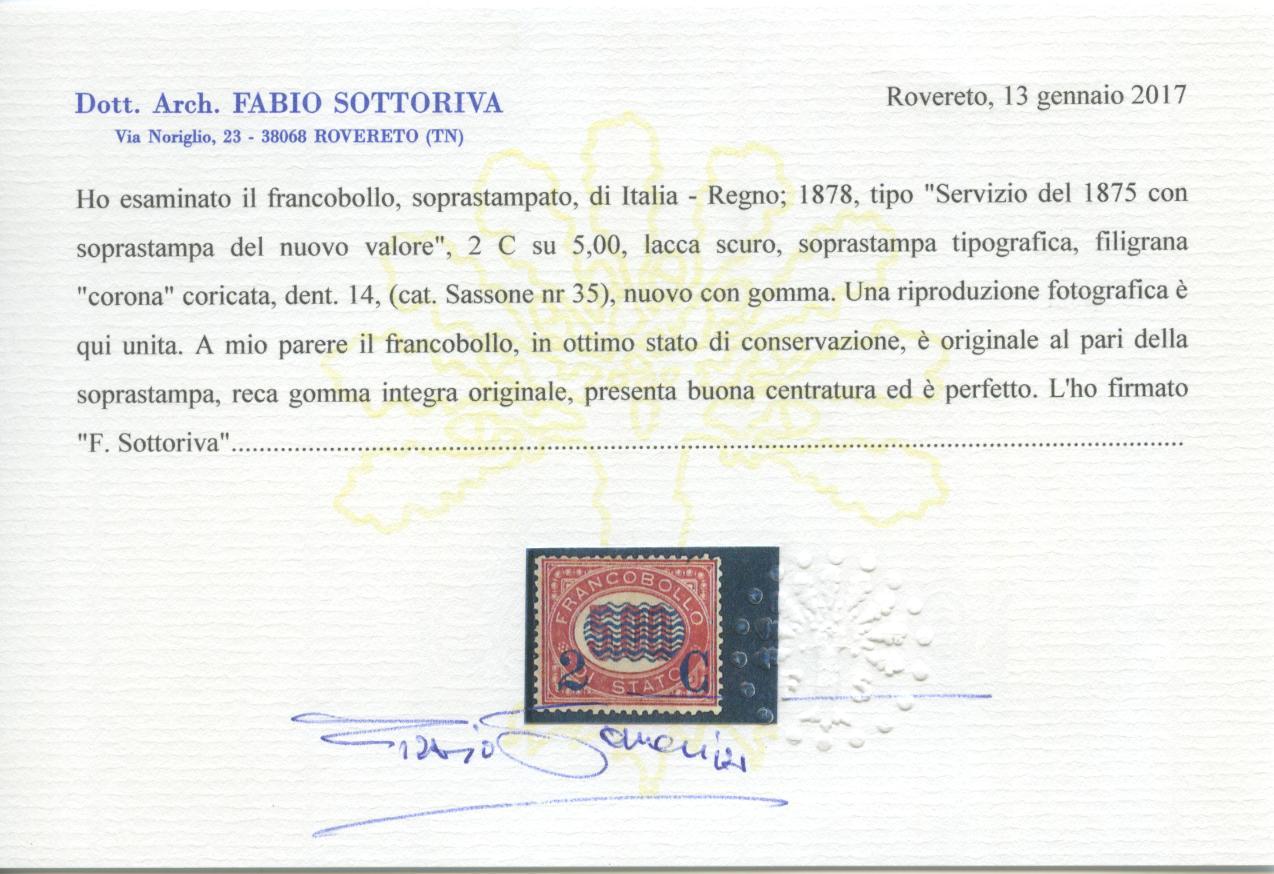 Scansione lotto: REGNO 1878 2C. SU L.5,00 ** CENTRATO CERT.