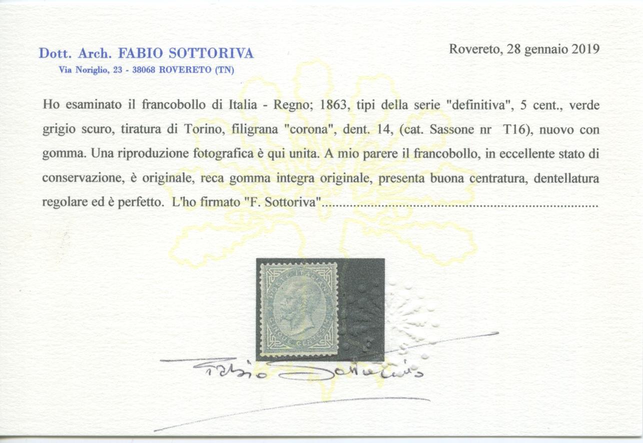 Scansione lotto: REGNO 1863 5C. TORINO ** CENTRATO CERT.