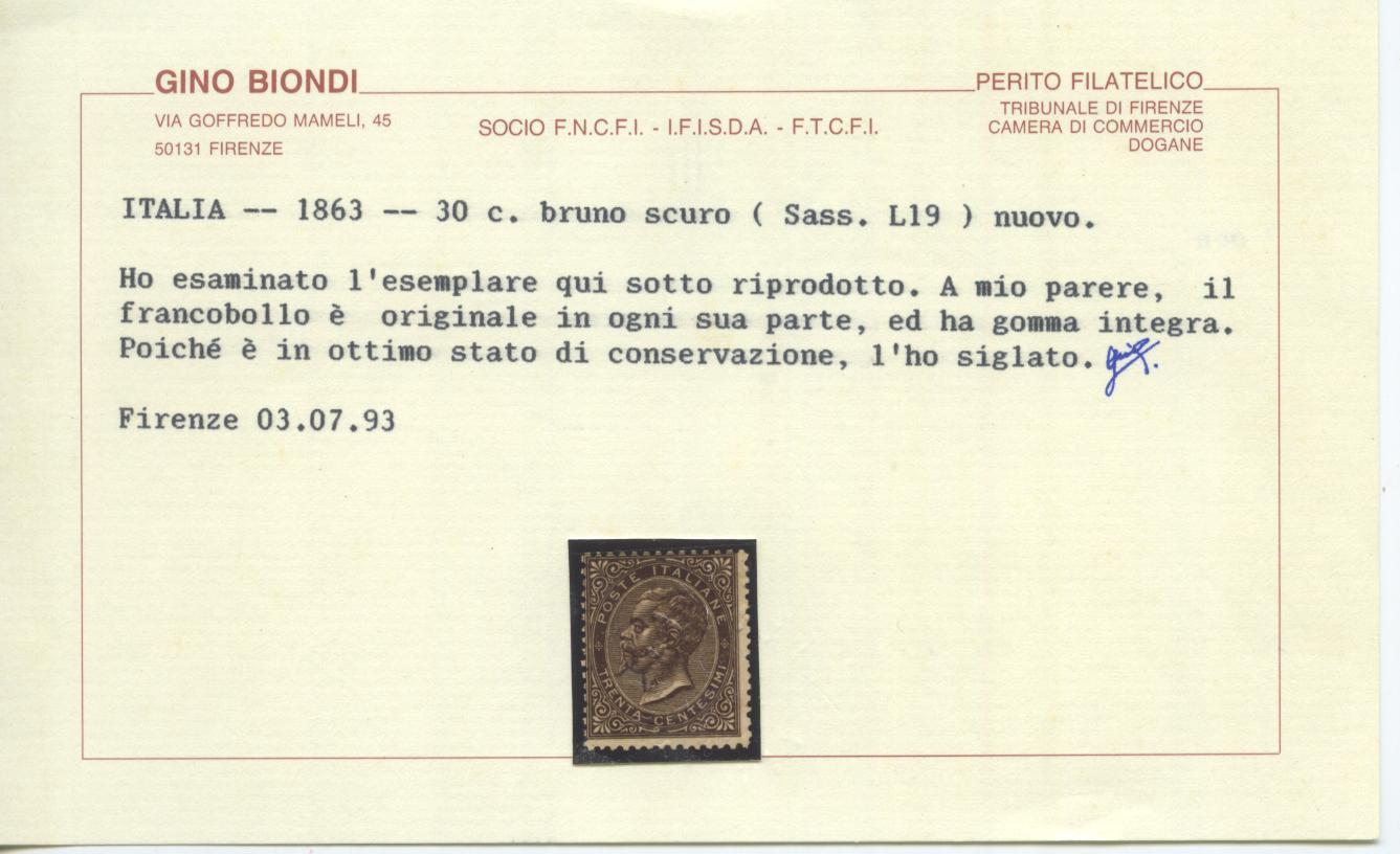 Scansione lotto: REGNO 1863 30C. LONDRA 5 **  CERT.