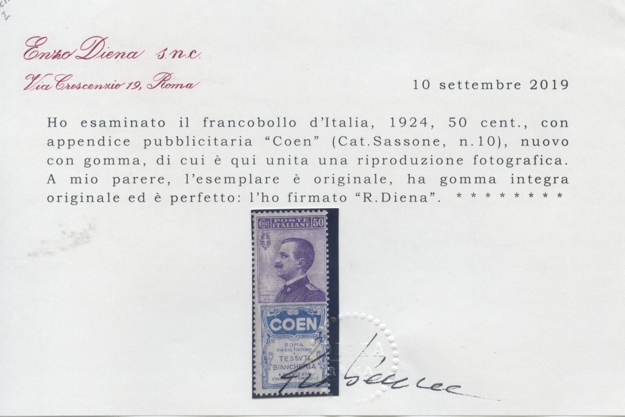 Scansione lotto: REGNO 1924 50C. COEN **  CERT.