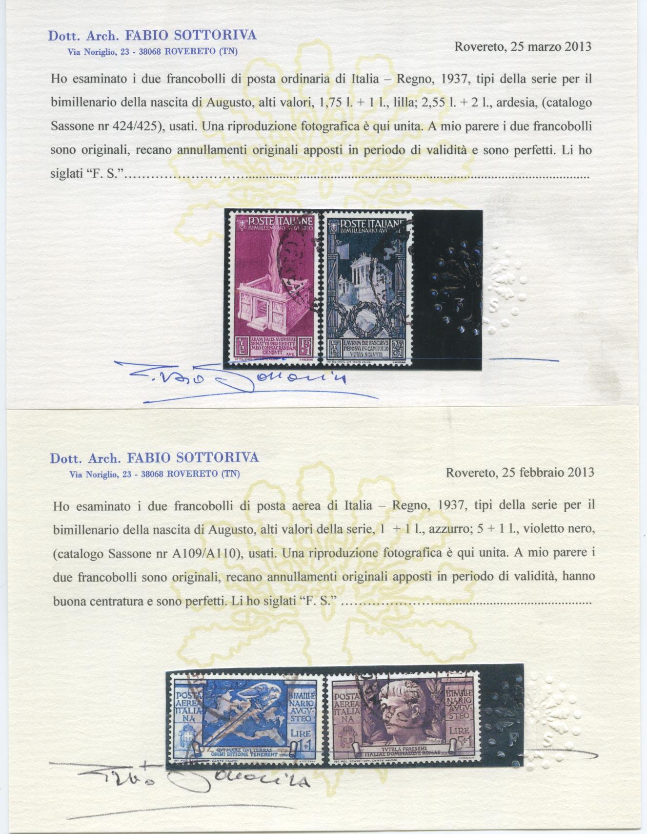 Scansione lotto: REGNO 1937 AUGUSTO 15V.(originale)2 US.  CERT.