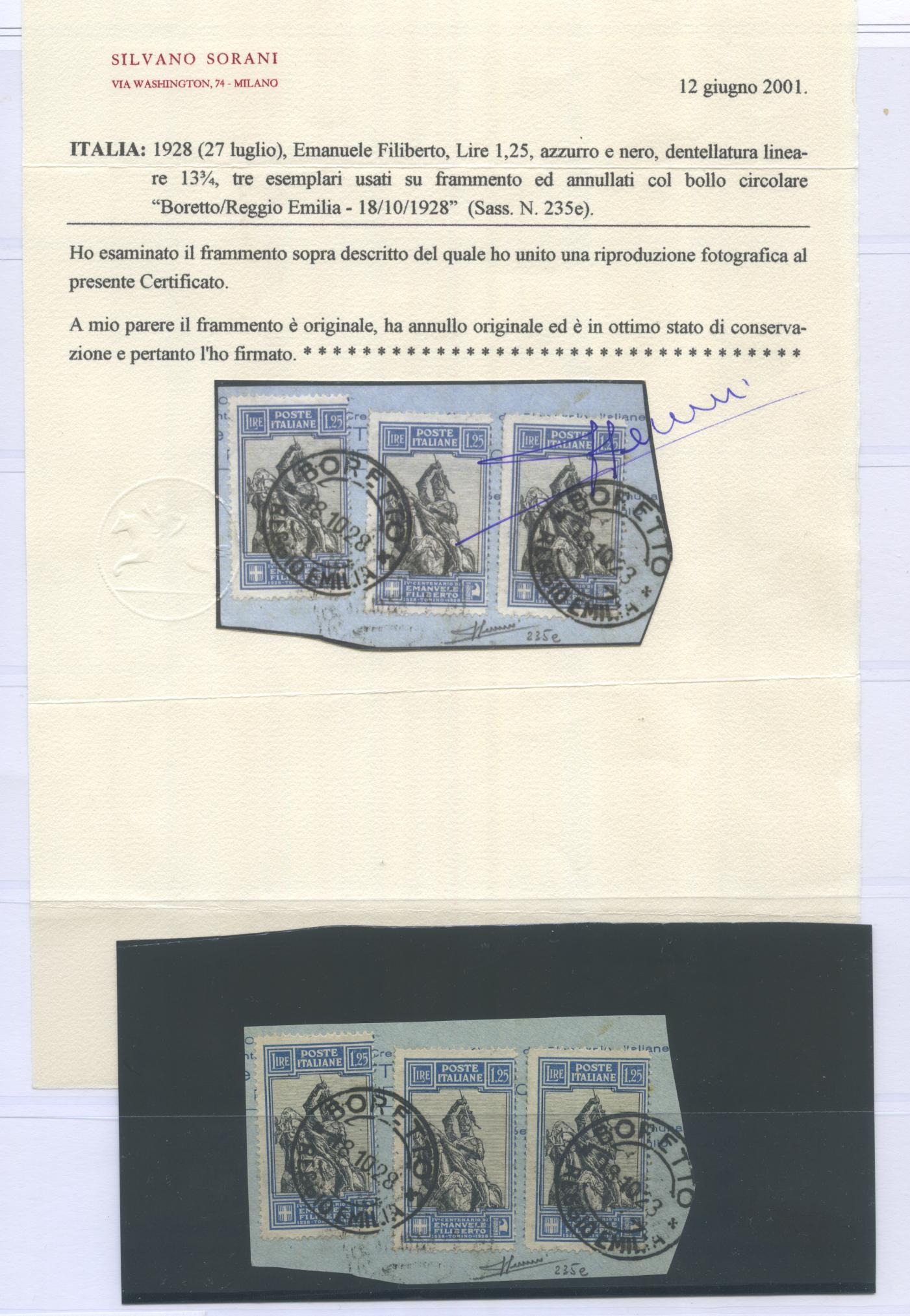 Scansione lotto: REGNO 1928 L.1,25 RARO X3 US.  CERT.