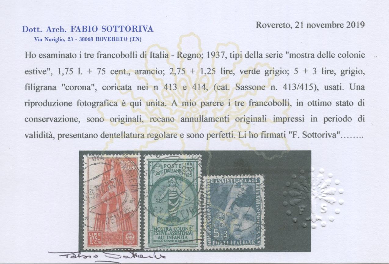 Scansione lotto: REGNO 1937 INFANZIA P.O. 10V.(originale) US.  CERT.