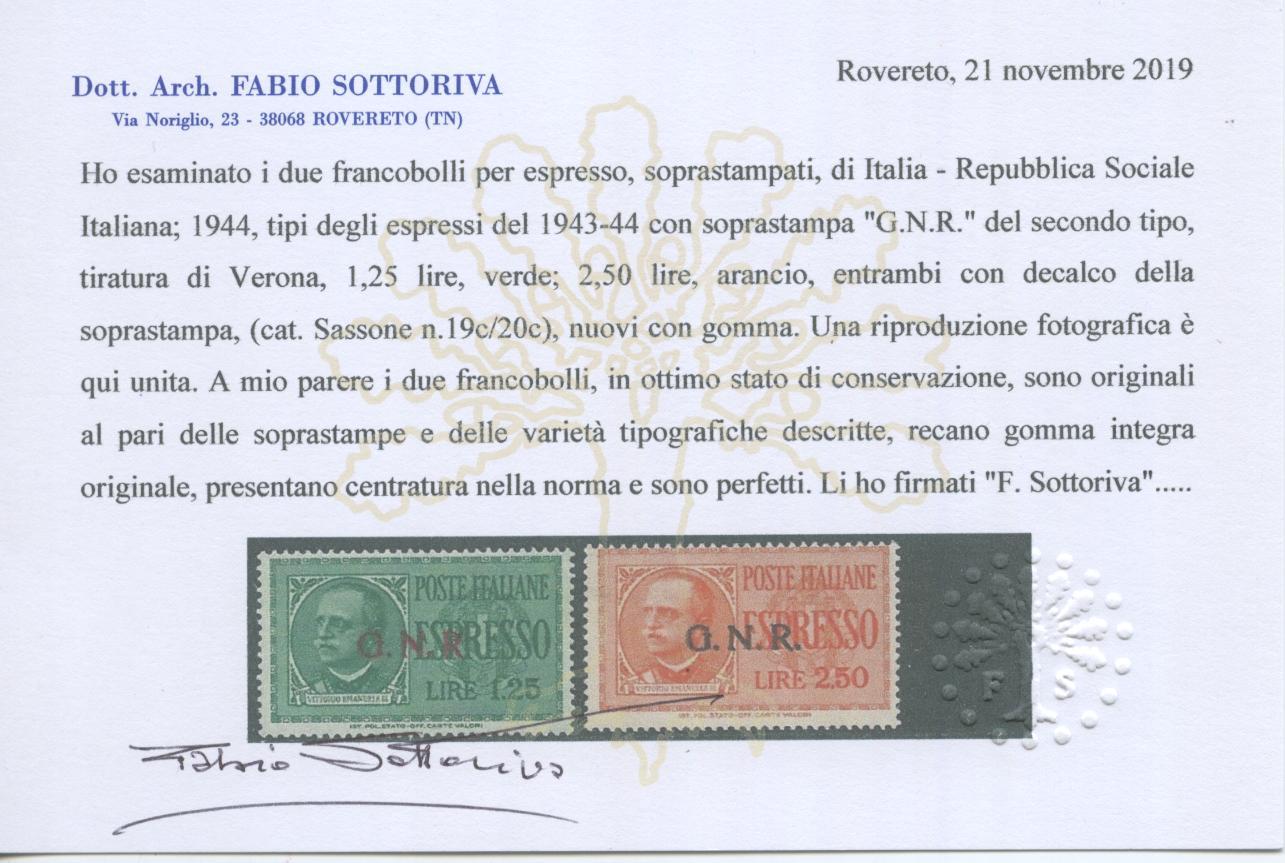 Scansione lotto: RSI E LUOGOTENENZA 1944 ESPRESSI 2V. DECALCO **  CERT.