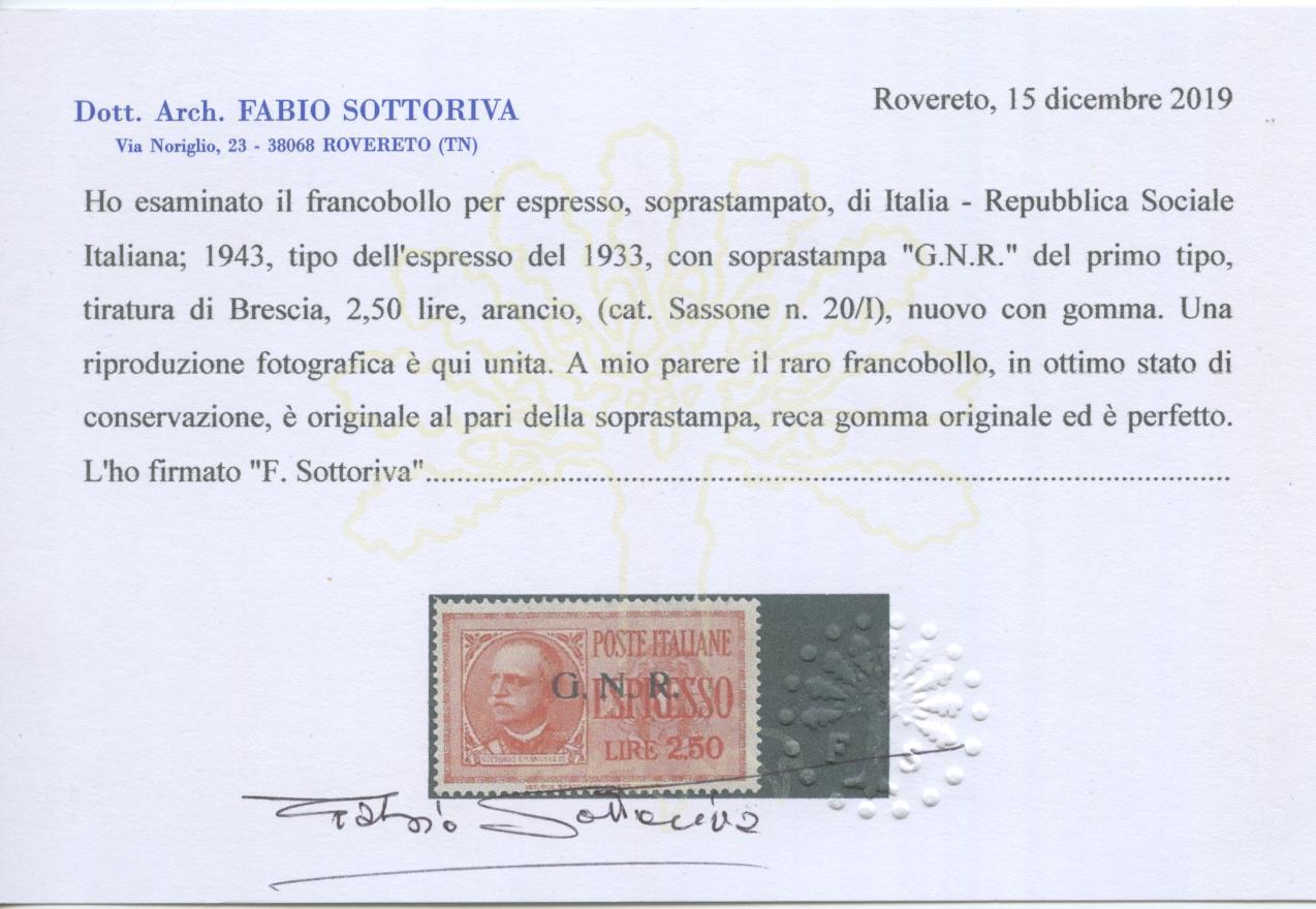 Scansione lotto: RSI E LUOGOTENENZA 1944 EX GNR BRESCIA N.20/I *  CERT.