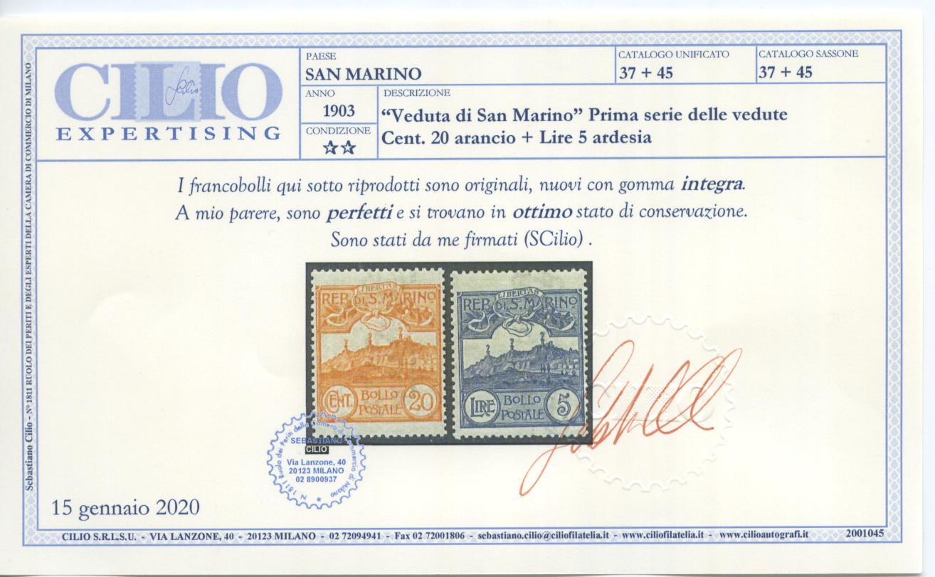 Scansione lotto: SAN MARINO 1903 CIFRA E VEDUTE 11V. ** LUSSO CERT.