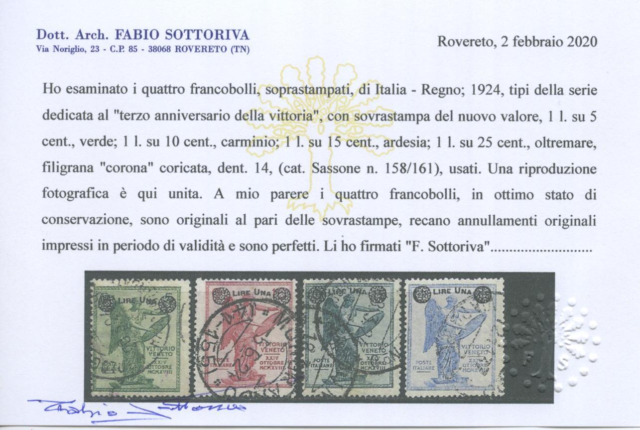 Scansione lotto: REGNO 1924 VITTORIA SOVR. 4V. US.  CERT.