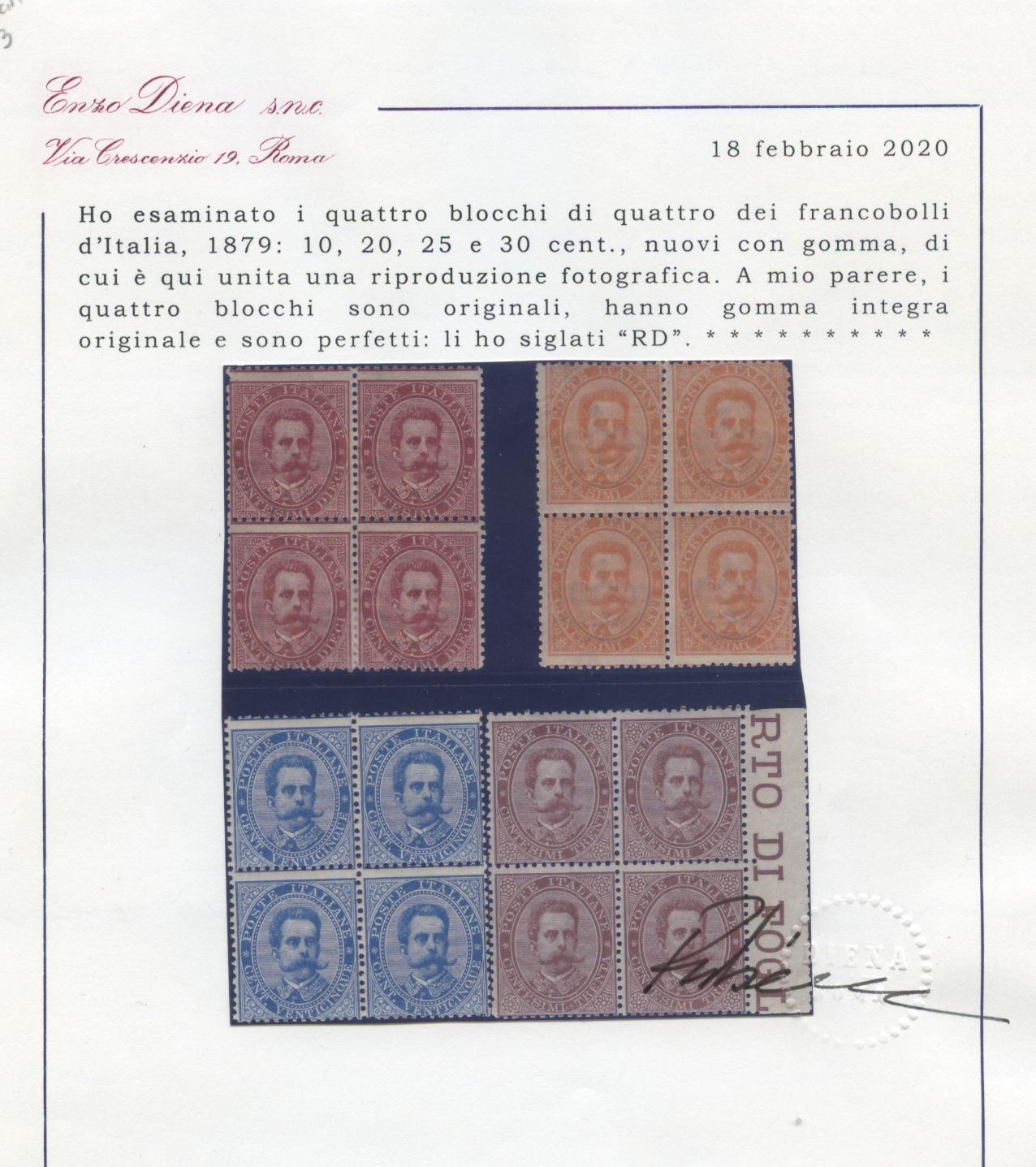 Scansione lotto: REGNO 1879 UMBERTO I 7V. QUARTINA **  CERT.