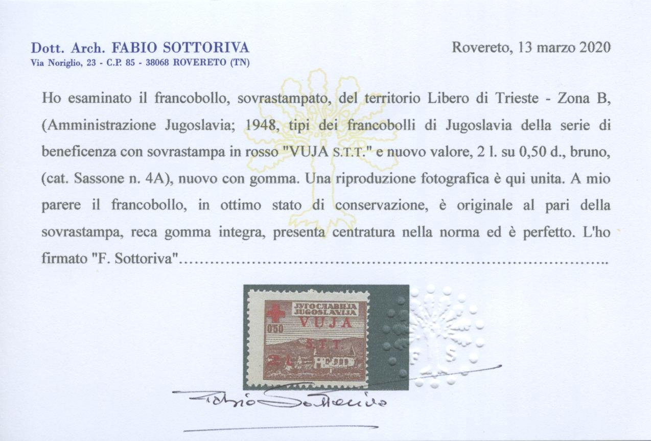 Scansione lotto: TRIESTE 1948 ZONA B CROCE ROSSA N.4A **  CERT.