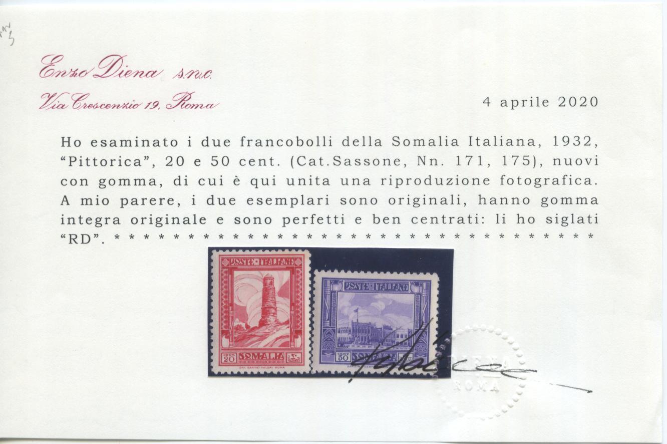 Scansione lotto: COLONIE SOMALIA 1932 PITTORICA 18V. ** CENTRATO CERT.