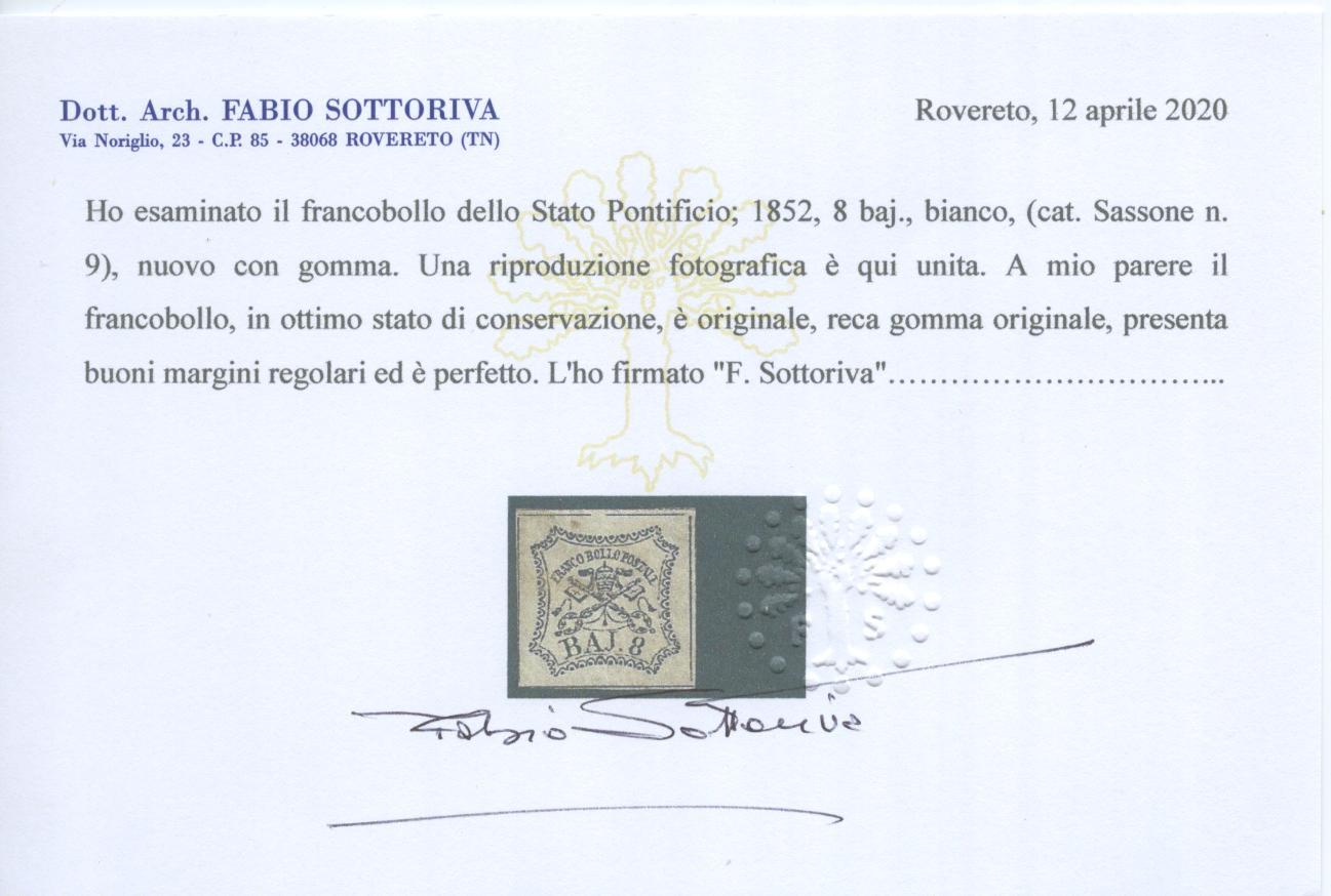 Scansione lotto: STATO PONTIFICIO 1852 8 BAJ *  CERT.