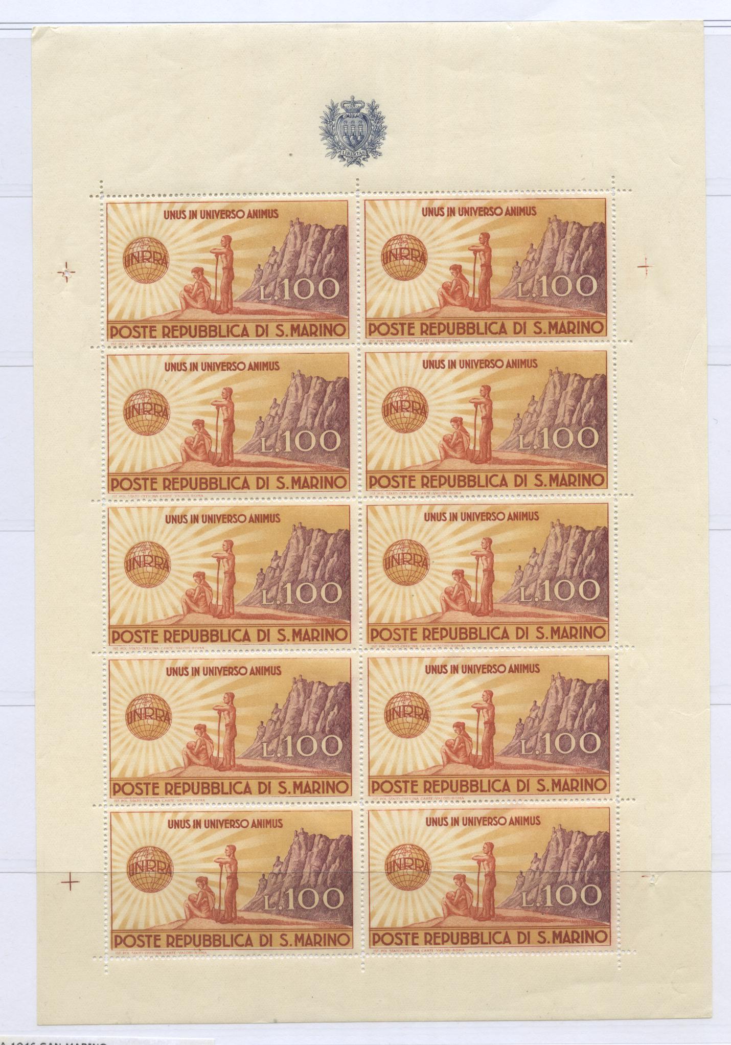 Scansione lotto: SAN MARINO 1946 B.F. UNRRA ** LUSSO