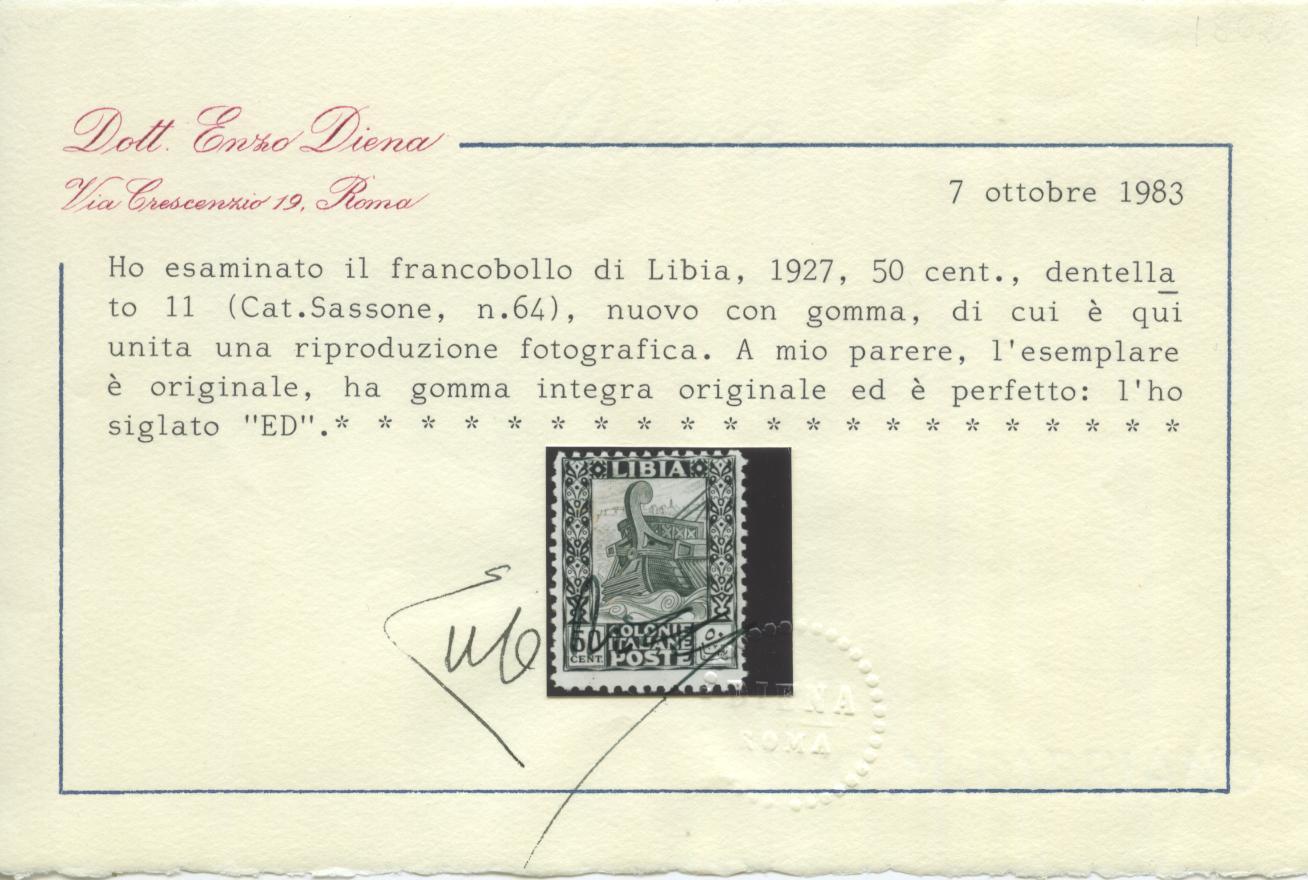 Scansione lotto: COLONIE LIBIA 1926/30 PITTORICA 8V. 2 ** CENTRATO CERT.