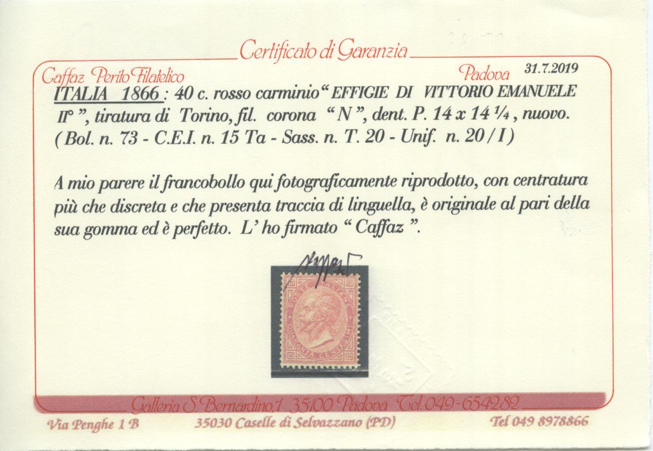 Scansione lotto: REGNO 1863 40C. TORINO * CENTRATO CERT.