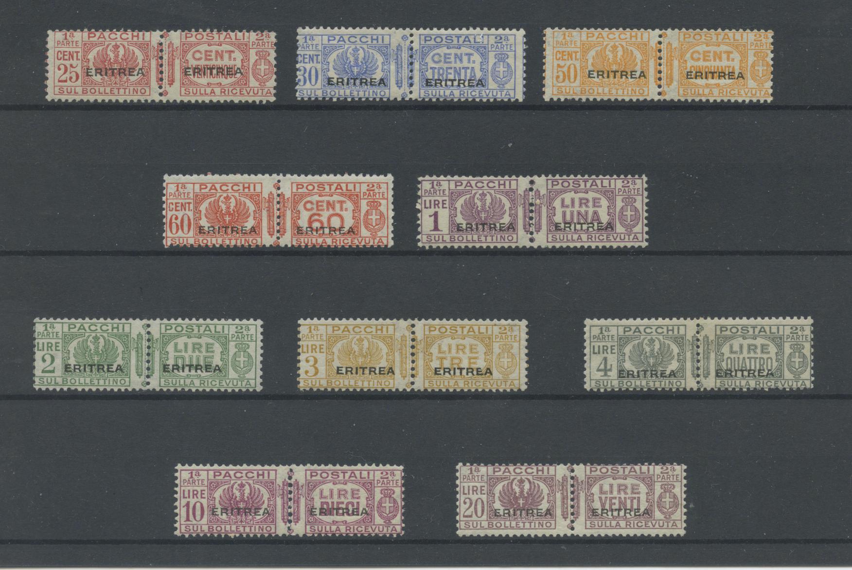 Scansione lotto: COLONIE ERITREA 1928/37 PACCHI 10V. ** CENTRATO CERT.