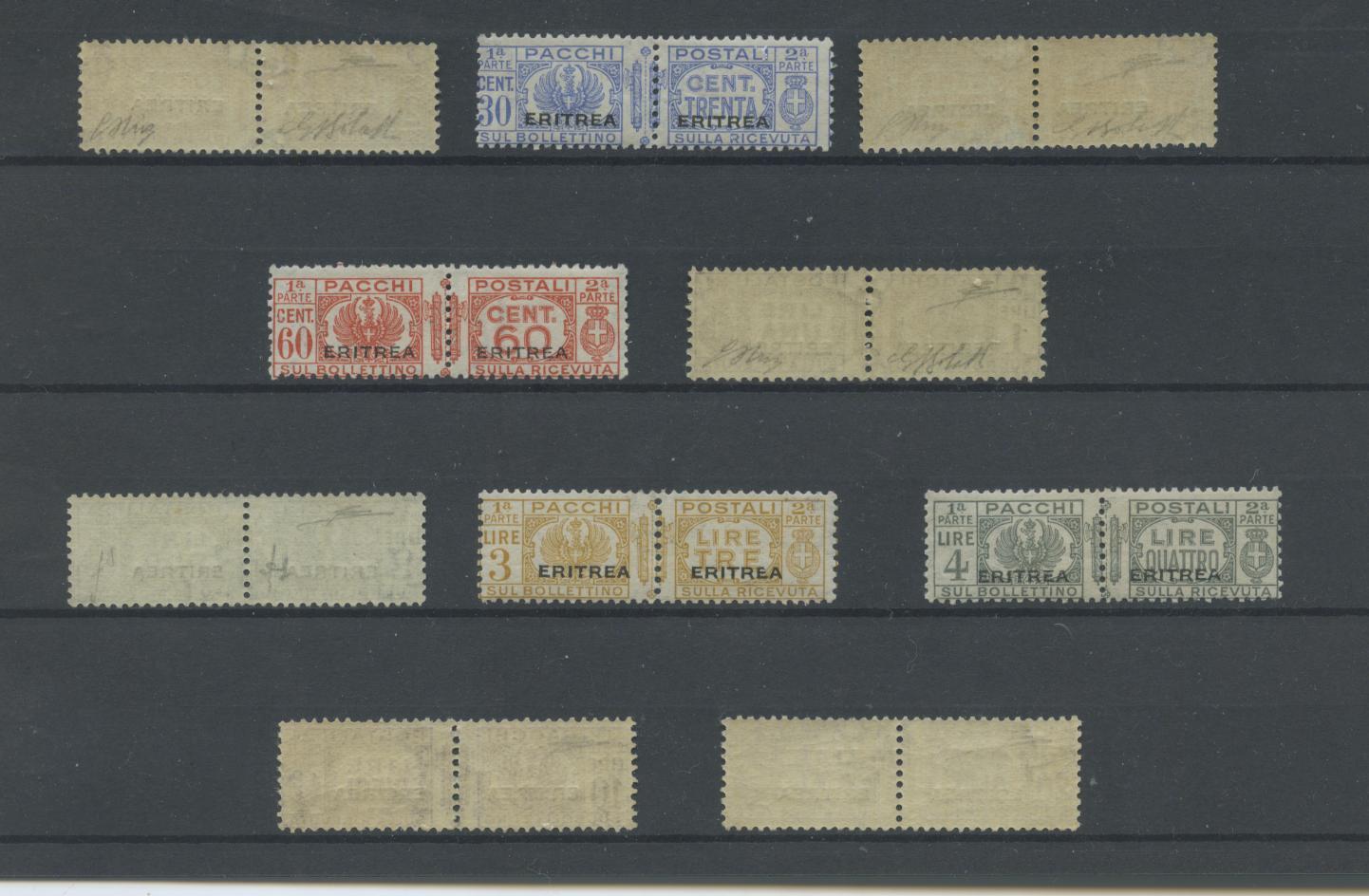 Scansione lotto: COLONIE ERITREA 1928/37 PACCHI 10V. ** CENTRATO CERT.