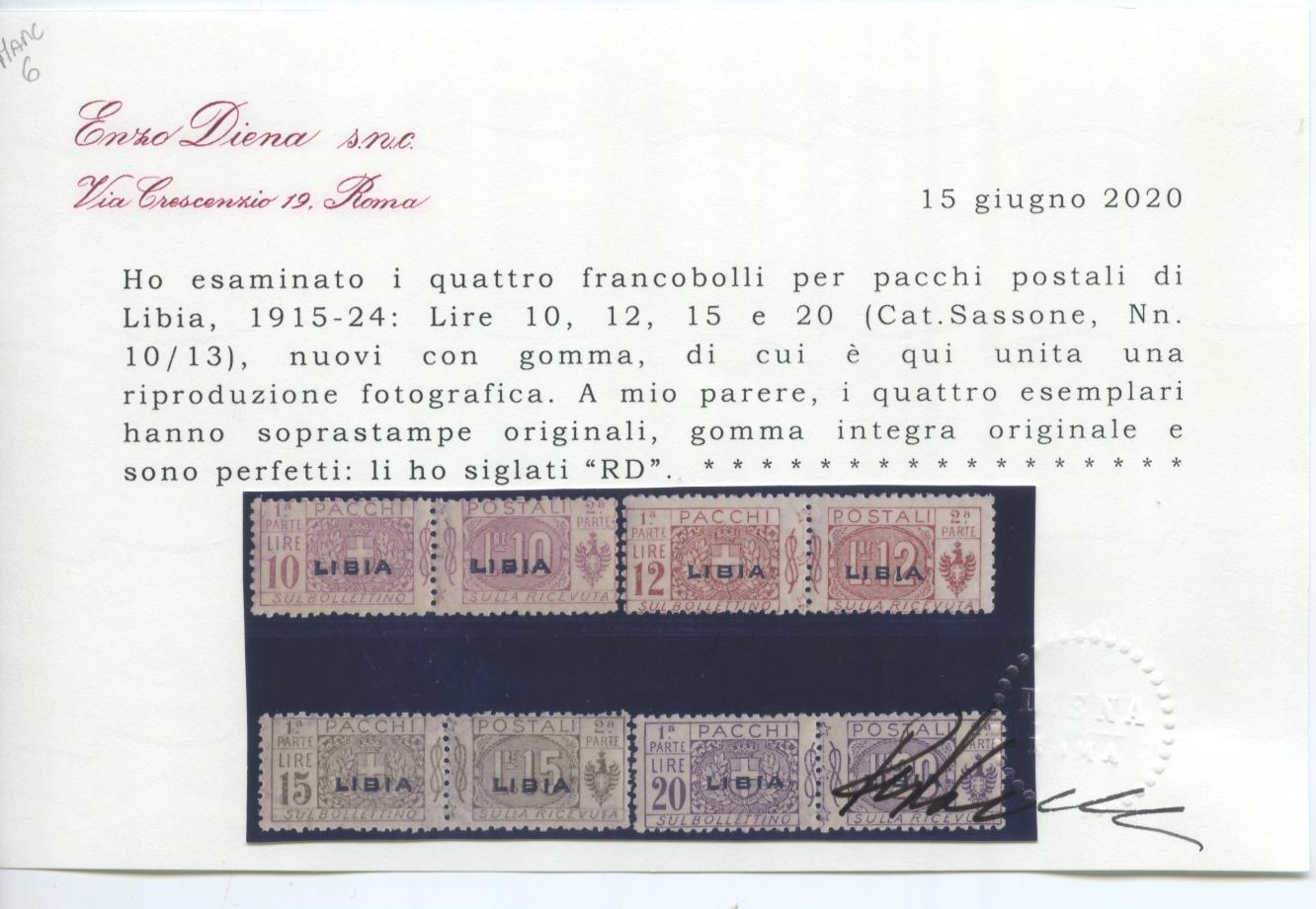 Scansione lotto: COLONIE LIBIA 1915/24 PACCHI 13V. 2 ** CENTRATO CERT.