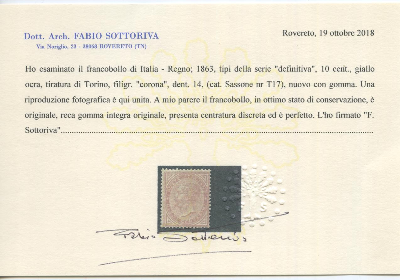 Scansione lotto: REGNO 1863 10C. TORINO 3 **  CERT.