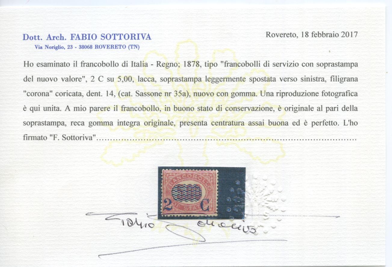 Scansione lotto: REGNO 1878 2C. SU L.5,00 4 ** CENTRATO CERT.