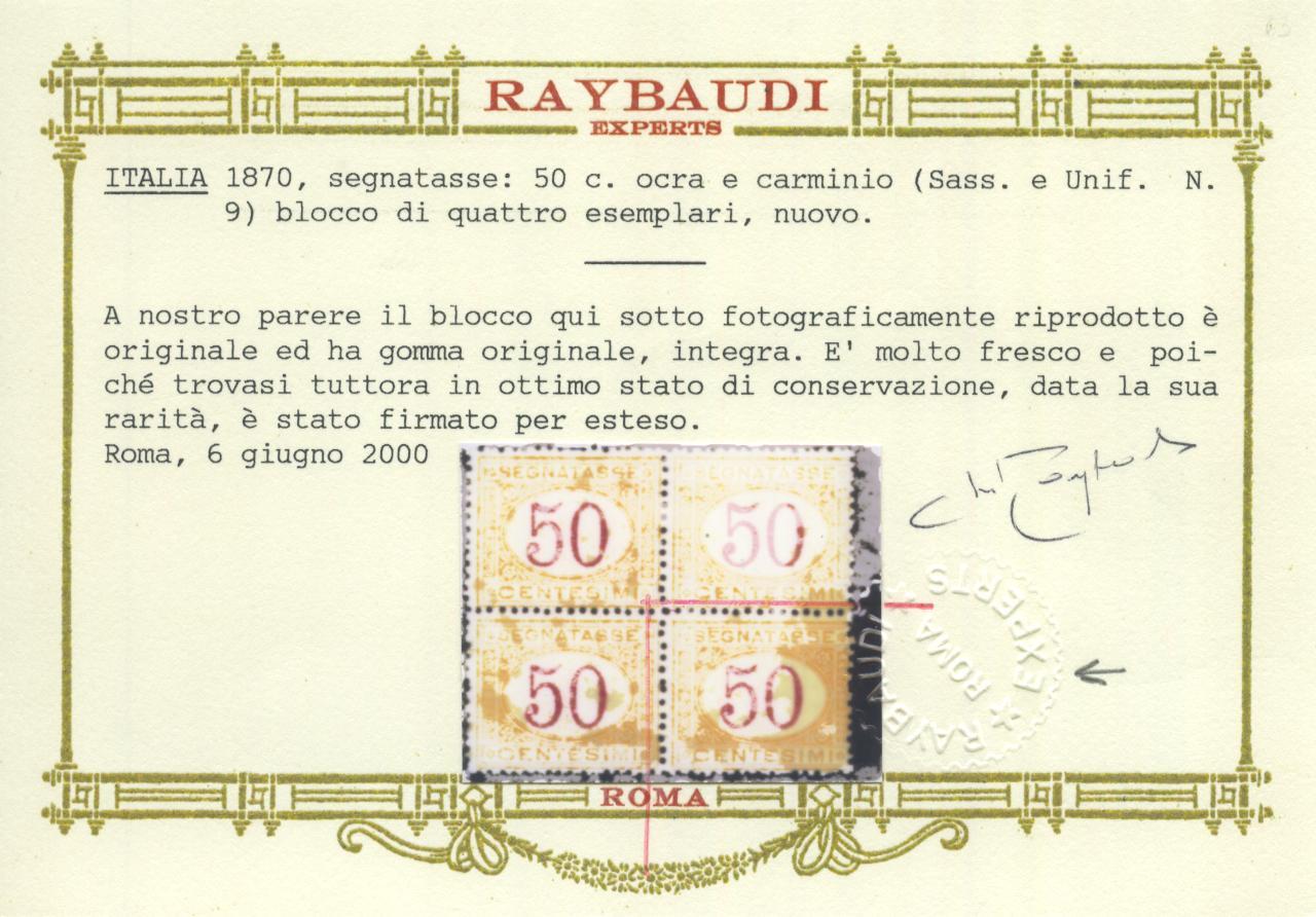 Scansione lotto: REGNO 1870 TASSE C.50 ** CENTRATO CERT.