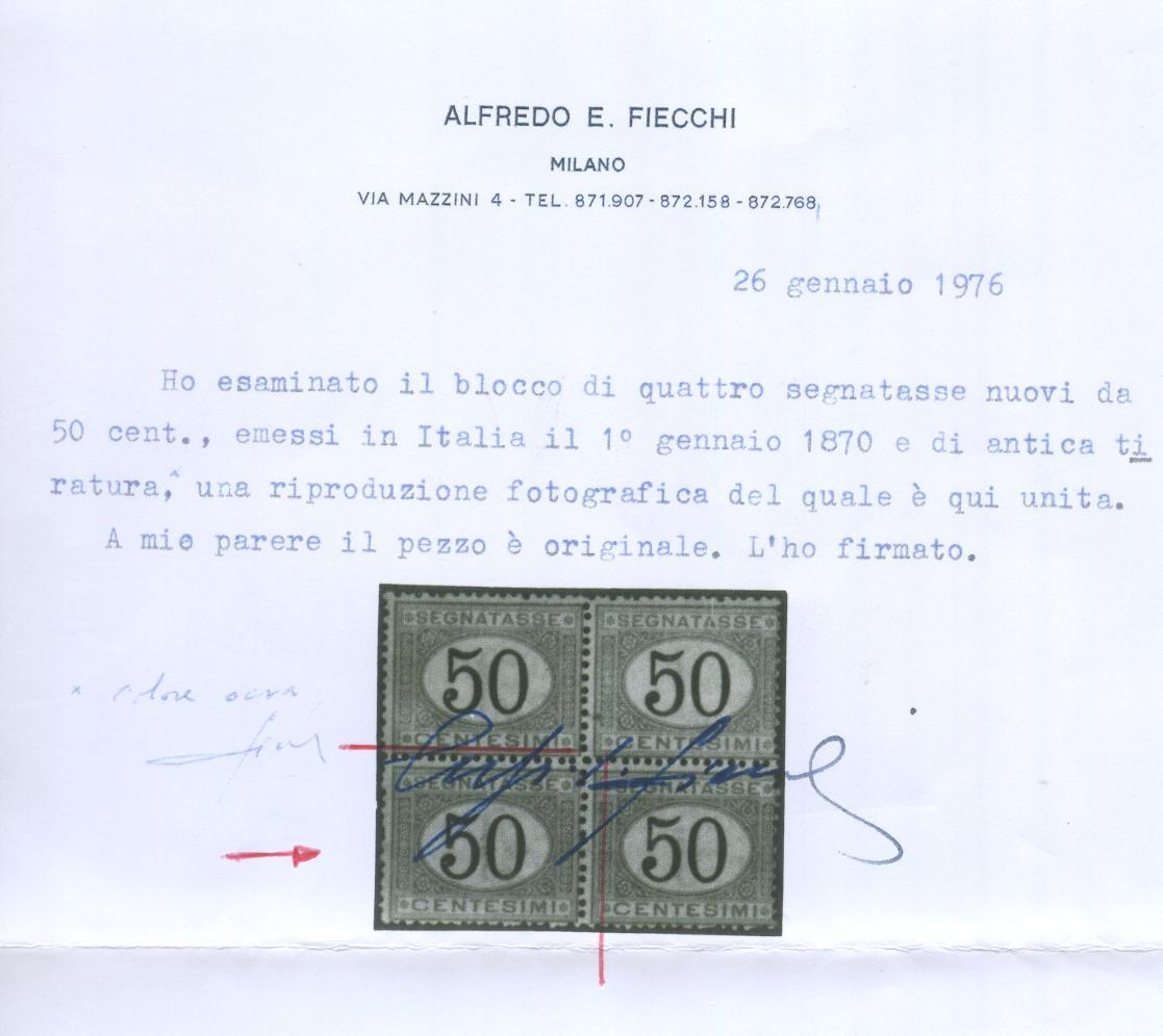 Scansione lotto: REGNO 1870 TASSE C.50 2 ** CENTRATO CERT.